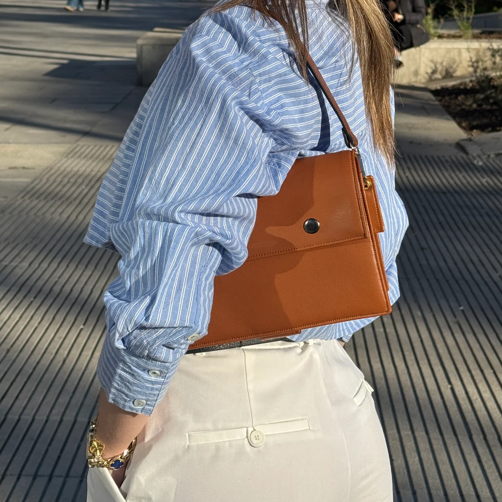 Cognac Brown Book Bag by Halen Endless — view 3