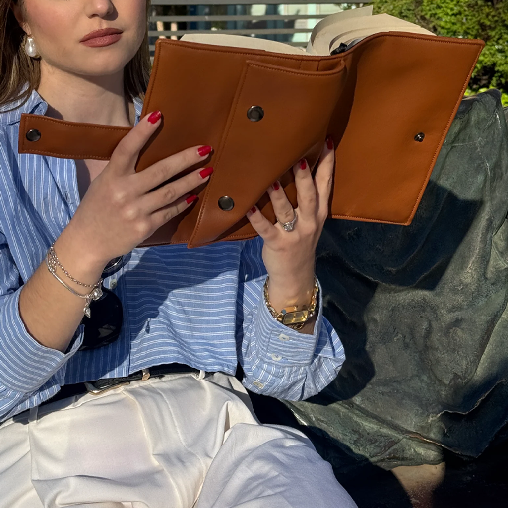 Cognac Brown Book Bag by Halen Endless — view 6