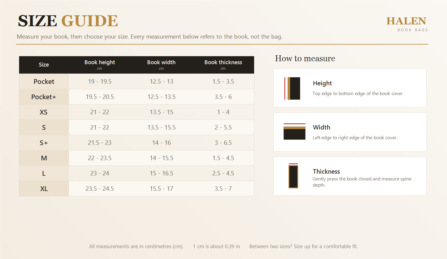 Halen Book Bag size guide (cm)